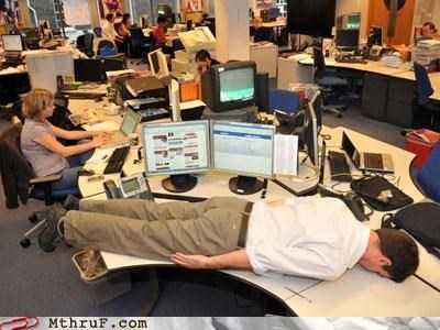 He Takes His Work Lying Down.