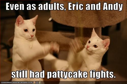 Even as adults, Eric and Andy     still had pattycake fights.