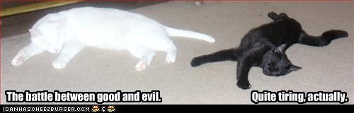The battle between good and evil.                                              Quite tiring, actually.