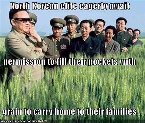 North Korean elite eagerly await  permission to fill their pockets with grain to carry home to their families
