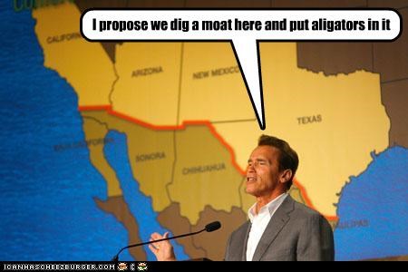 I propose we dig a moat here and put aligators in it