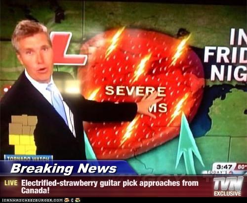 Breaking News - Electrified-strawberry guitar pick approaches from Canada!