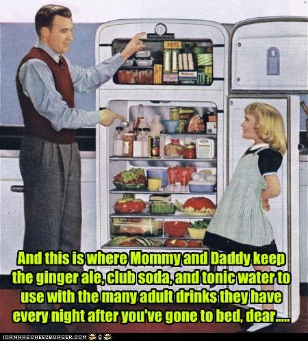 And this is where Mommy and Daddy keep the ginger ale, club soda, and tonic water to use with the many adult drinks they have every night after you've gone to bed, dear.....