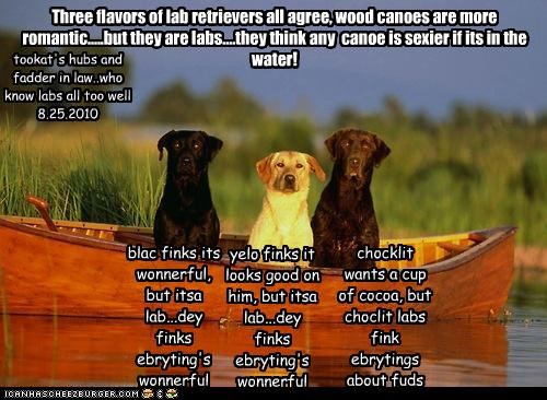 Three flavors of lab retrievers all agree, wood canoes are more romantic.....but they are labs....they think any  canoe is sexier if its in the water!