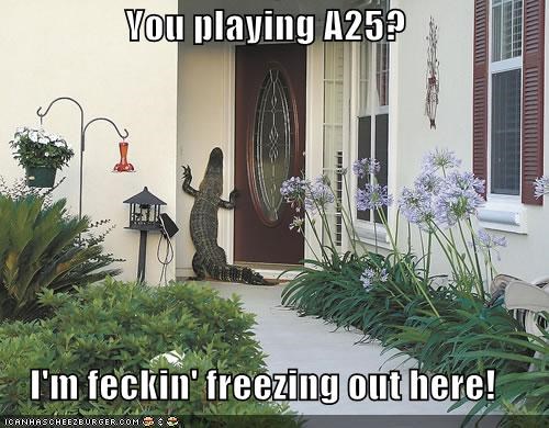 You playing A25?  I'm feckin' freezing out here!