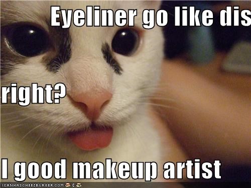 Eyeliner go like dis  right? I good makeup artist
