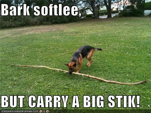 Bark softlee,  BUT CARRY A BIG STIK!