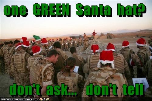 one  GREEN  Santa  hat?     don't  ask...   don't  tell