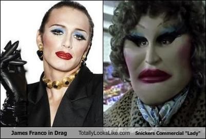 James Franco in Drag Totally Looks Like Snickers Commercial "Lady"