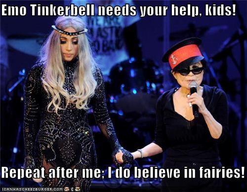 Emo Tinkerbell needs your help, kids!  Repeat after me; I do believe in fairies!