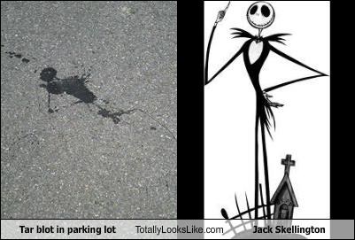 Tar blot in parking lot Totally Looks Like Jack Skellington