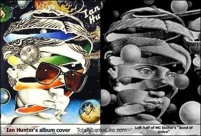 Ian Hunter's album cover Totally Looks Like Left half of MC Escher's "Bond of Union"