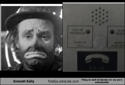 Emmett Kelly Totally Looks Like Thing on wall of elevator at  my son's orthodontist
