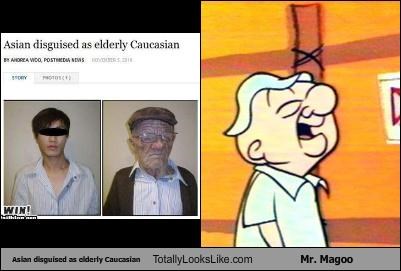 Asian disguised as elderly Caucasian Totally Looks Like Mr. Magoo