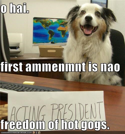 o hai. first ammenmnt is nao freedom of hot gogs.