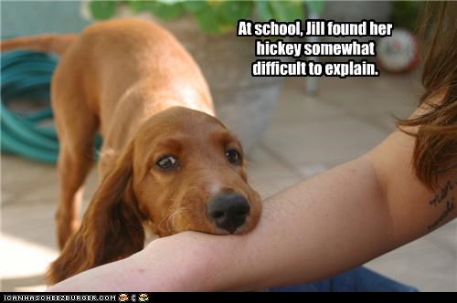 At school, Jill found her hickey somewhat difficult to explain.