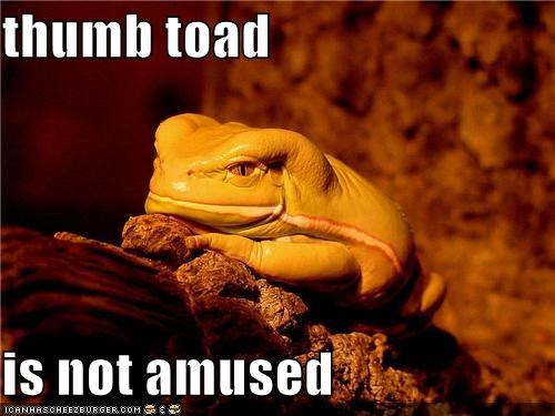 thumb toad   is not amused