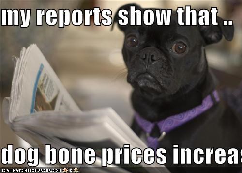 my reports show that ..  dog bone prices increast