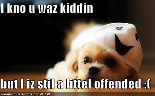 I kno u waz kiddin  but I iz stil a littel offended :(