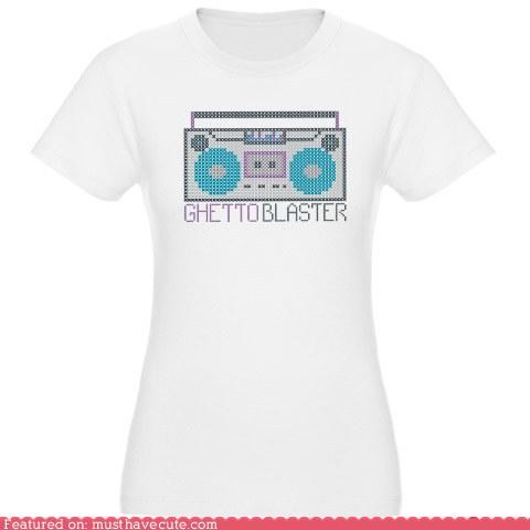 Ghetto Blaster Cross Stitch Tee