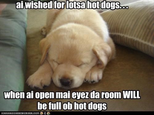 ai wished for lotsa hot dogs. . .        when ai open mai eyez da room WILL be full ob hot dogs