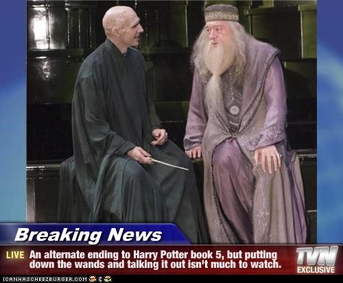 Breaking News - An alternate ending to Harry Potter book 5, but putting down the wands and talking it out isn't much to watch.