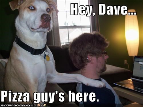 Hey, Dave...  Pizza guy's here.