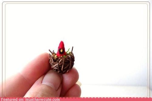 Micro Mini Felted Cardinal In Nest