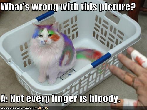 What's wrong with this picture?  A: Not every finger is bloody.