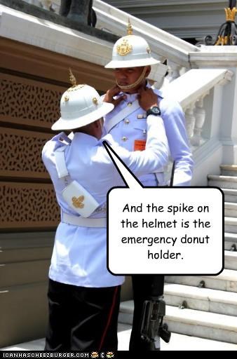 And the spike on the helmet is the emergency donut holder.