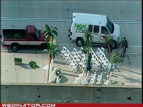 Couple gets married on overpass. 