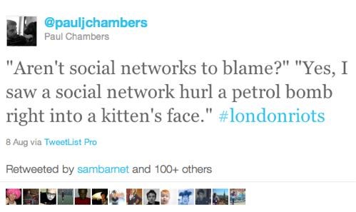 Follow Up of the Day: UK Won't Ban Suspected Rioters from Twitter and Facebook