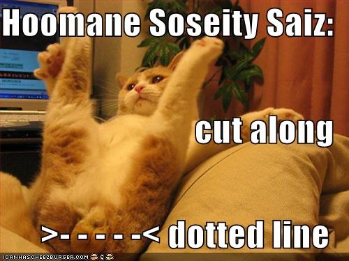 Hoomane Soseity Saiz: cut along >- - - - -< dotted line