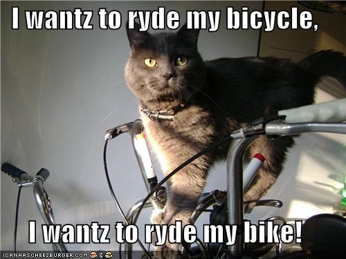 I wantz to ryde my bicycle,