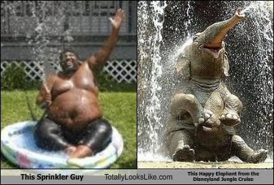 This Sprinkler Guy Totally Looks Like This Happy Elephant from the Disneyland Jungle Cruise