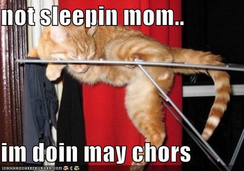 not sleepin mom..  im doin may chors