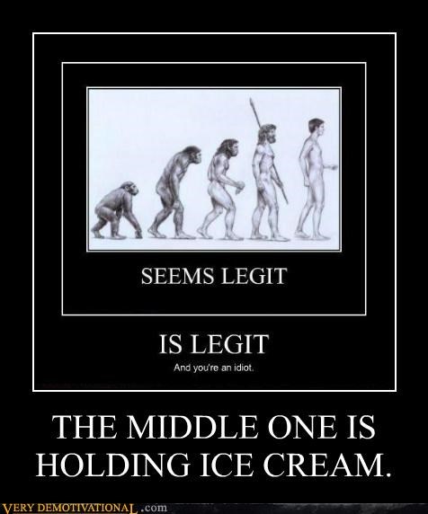 THE MIDDLE ONE IS HOLDING ICE CREAM.