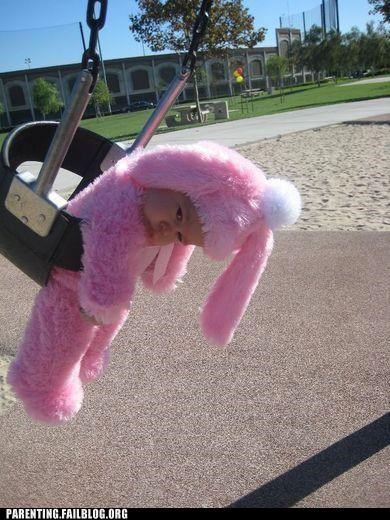 The Saddest Fluffy Pink Bunny on the Playground