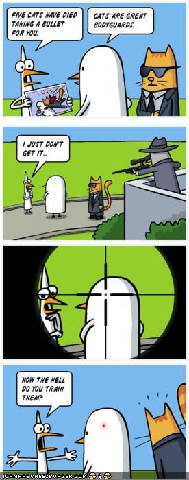 Kitteh Komic ob teh Day: Why Do Kittehs Make Good Bodyguards?