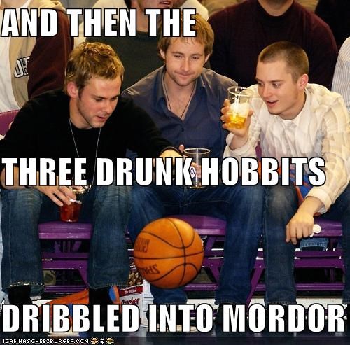 AND THEN THE THREE DRUNK HOBBITS DRIBBLED INTO MORDOR