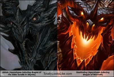 Alduin (Apocalypse-inducing dragon of The Elder Scrolls V: Skyrim) Totally Looks Like Deathwing (Apocalypse-inducing dragon of Warcraft)
