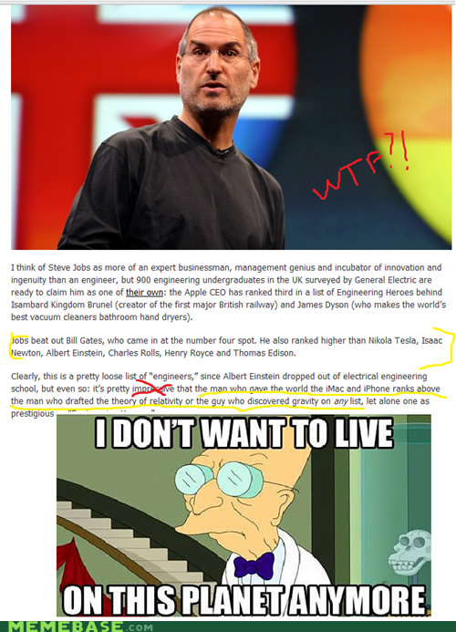 Steve Jobs, Ranked third on the list of greatest engineers of all time... REALLY?! 