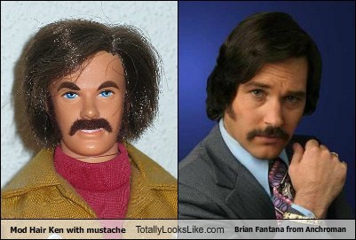 Mod Hair Ken with Mustache Totally Looks Like Brian Fantana from Anchorman