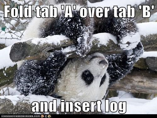 Fold tab 'A' over tab 'B'