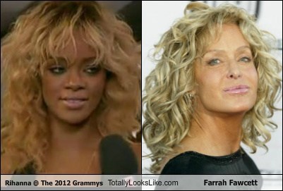 Rihanna @ The 2012 Grammys Totally Looks Like Farrah Fawcett