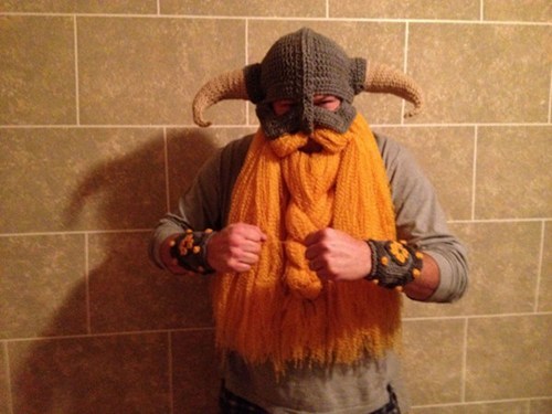 Crocheted Skyrim Helm and Beard of the Day