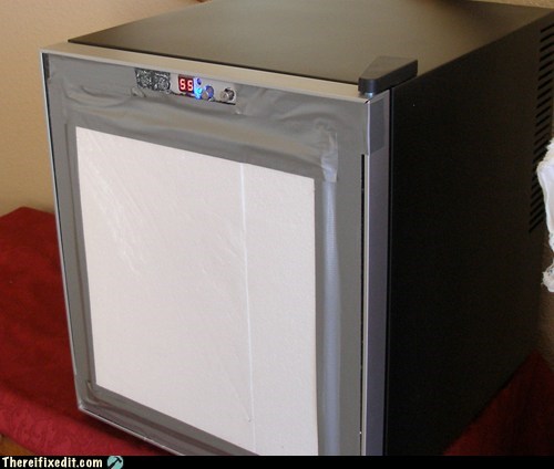 Duct Tape + Styrofoam = The Classier Wine Fridge Choice