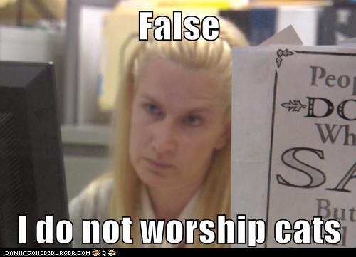 False  I do not worship cats
