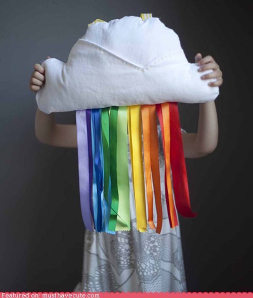 Cloud & Ribbon Rainbow Pillow