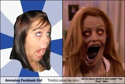 Annoying Facebook Girl Totally Looks Like Girl in Scary Movie 3 who watch "The Ring" video